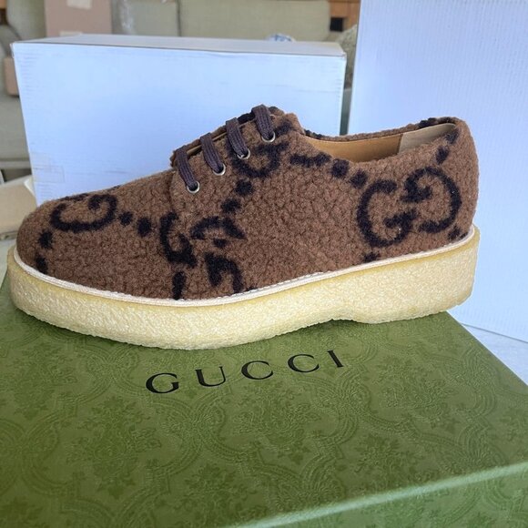 Gucci 719712 Hooper Men\'s‎ Brown Lace up Knit Fur GG shoe, Sz. Gucci 9 main image 7